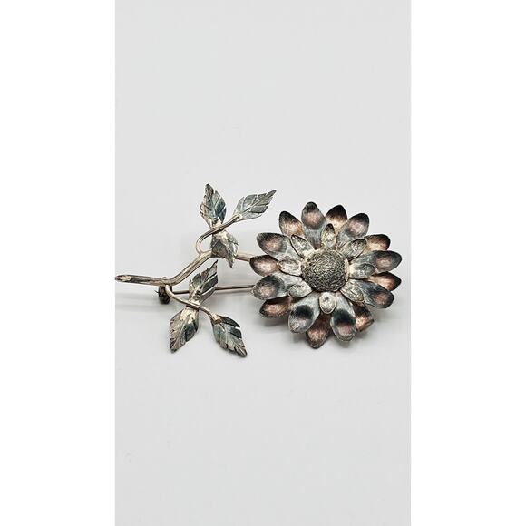 TAXCO MEXICO STERLING SILVER VINTAGE BROOCH SCULPTURED FLOWER Juvenal Hechoen - Picture 1 of 9